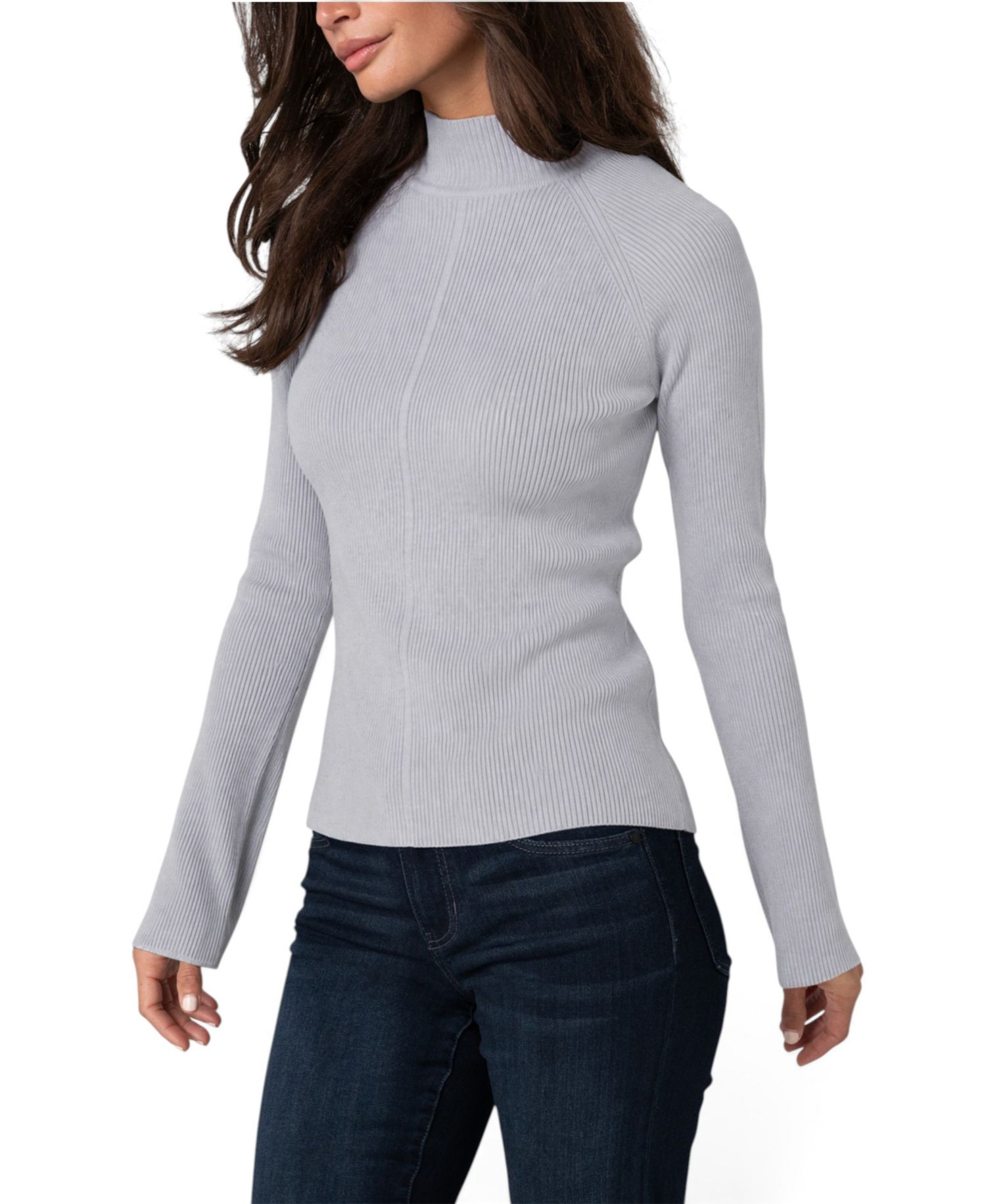 Women's Long-Sleeve Turtleneck Mixed-Ribbed Sweater