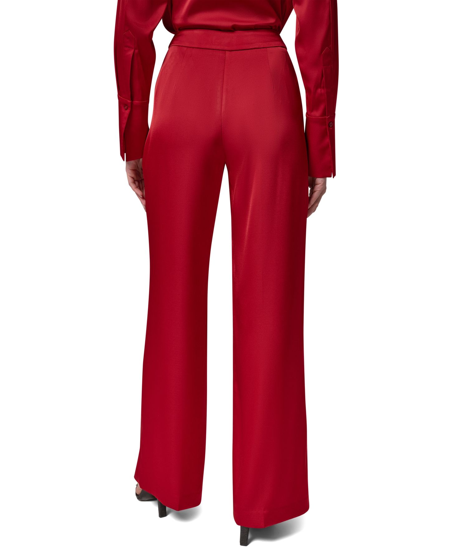Женские широкие атласные брюки Donna Karan New York с боковой молнией, цвет: Красный бархатный — фото 7