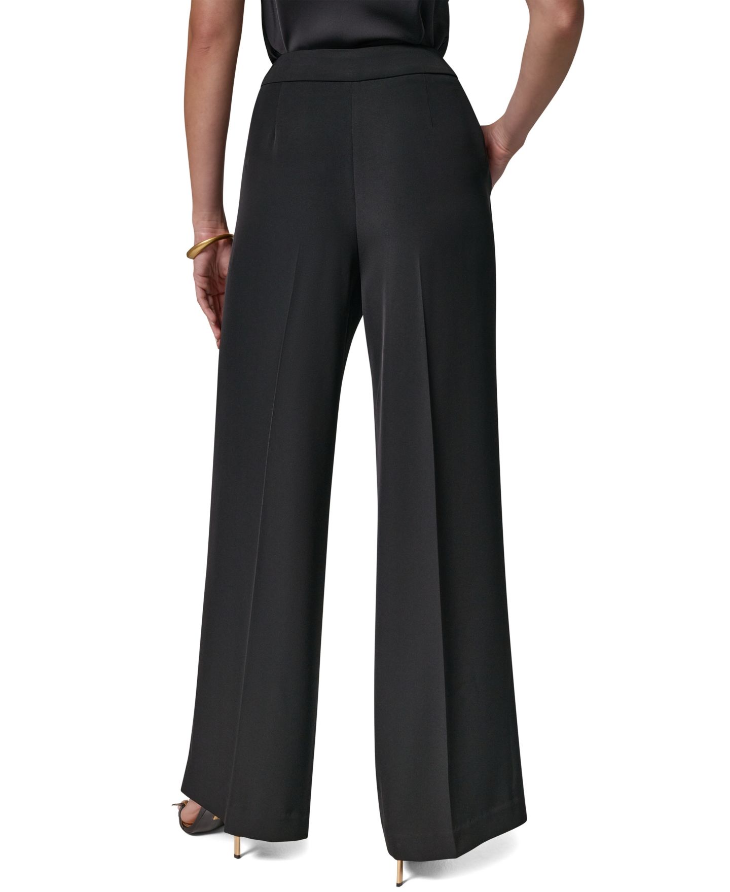 Женские брюки Donna Karan New York High-Waisted Wide-Leg, цвет: Чёрный — фото 6