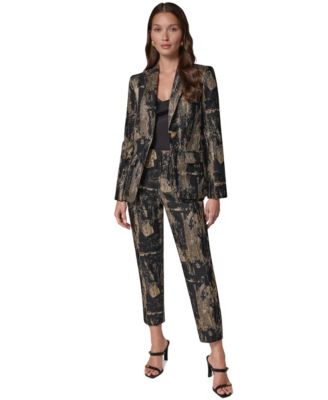 Women's Brushstroke Peak-Lapel Statement Shoulder-Pad Blazer & Brushstroke Metallic Slim-Leg Ankle Pants