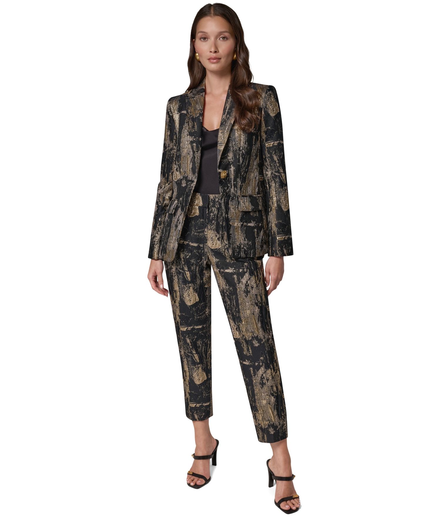 Женский блейзер Donna Karan New York с острыми лацканами и подплечниками, Brushstroke, цвет: Чёрный разноцветный — фото 2