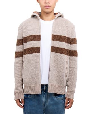 Men's Full Zip Hooded Striped Sweater