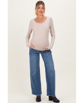 Women's Navy Fray Hem Wide Leg Jeans
