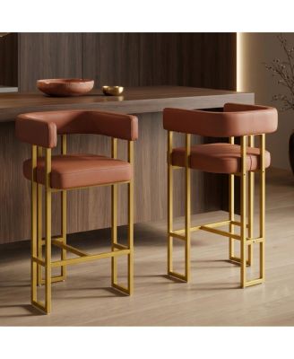 Counter Height Bar Stools Set of 2, Faux Leather Barstools, Backrest and Footrest