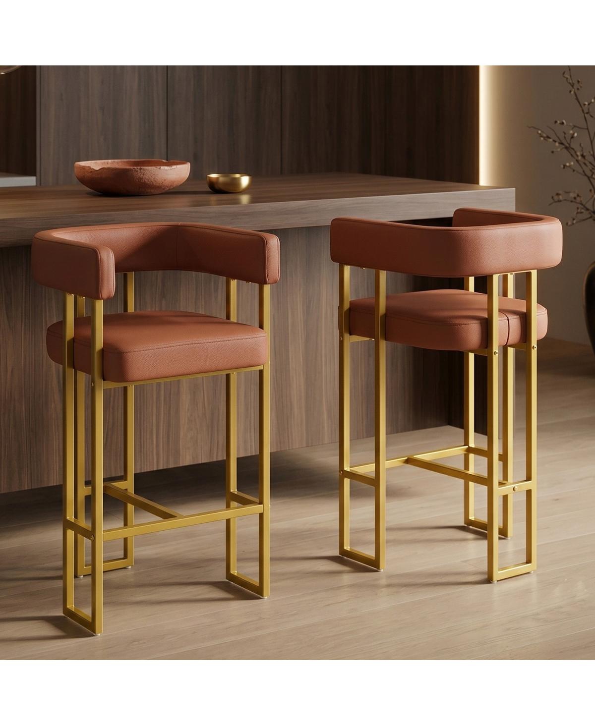 Maison Boucle Counter Height Bar Stools Set of 2, Faux Leather Barstools, Backrest and Footrest