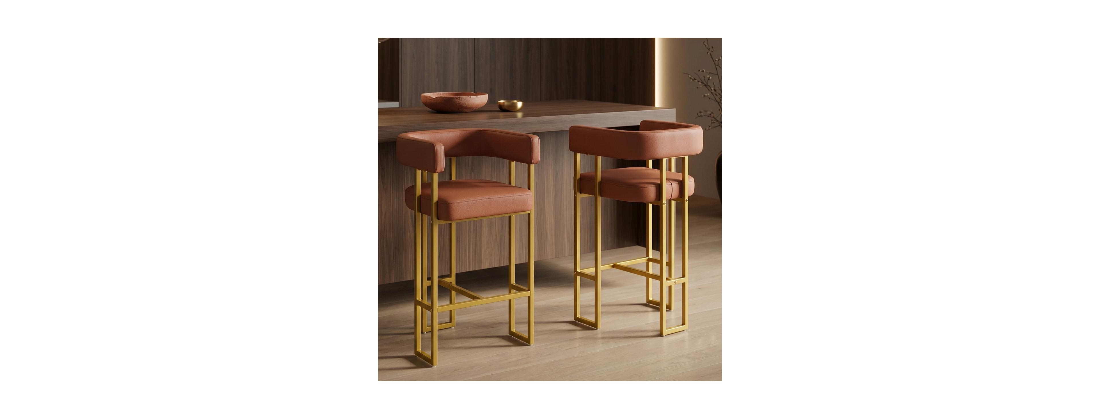 Maison Boucle Counter Height Bar Stools Set of 2, Faux Leather Barstools, Backrest and Footrest