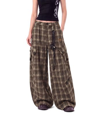 Women's Plaid Baggy Barrel Cargo Pants