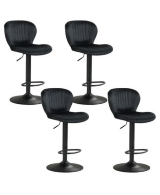 Height Adjustable Velvet Swivel Counter Stools Set of 4 with Round Metal Base