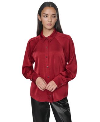 Women's Studded-Collar Raglan-Sleeve Blouse