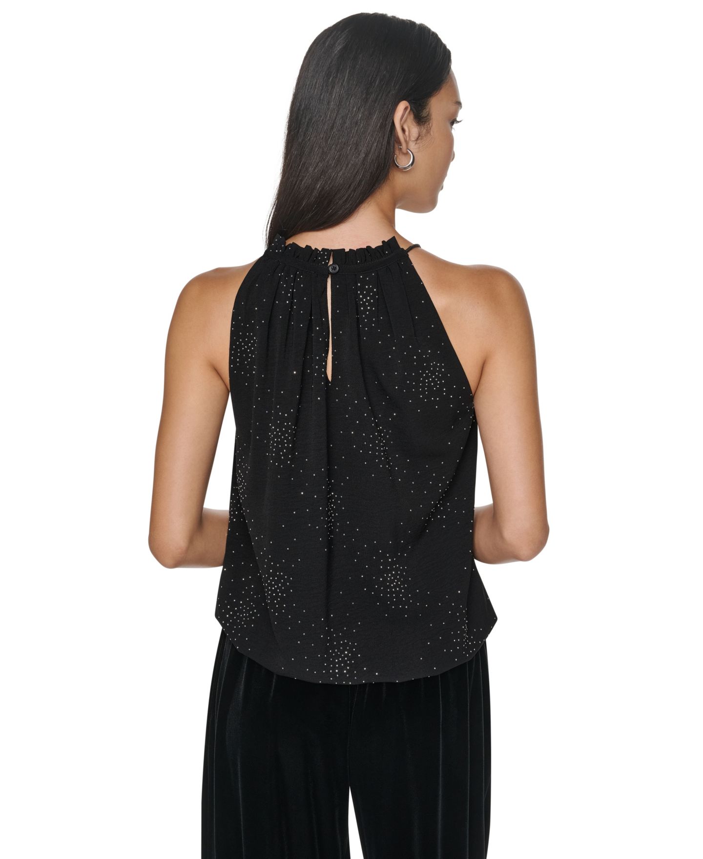 Женская блузка DKNY Halter Sleeveless Firework-Inspired Embellished, цвет: Чёрный — фото 4