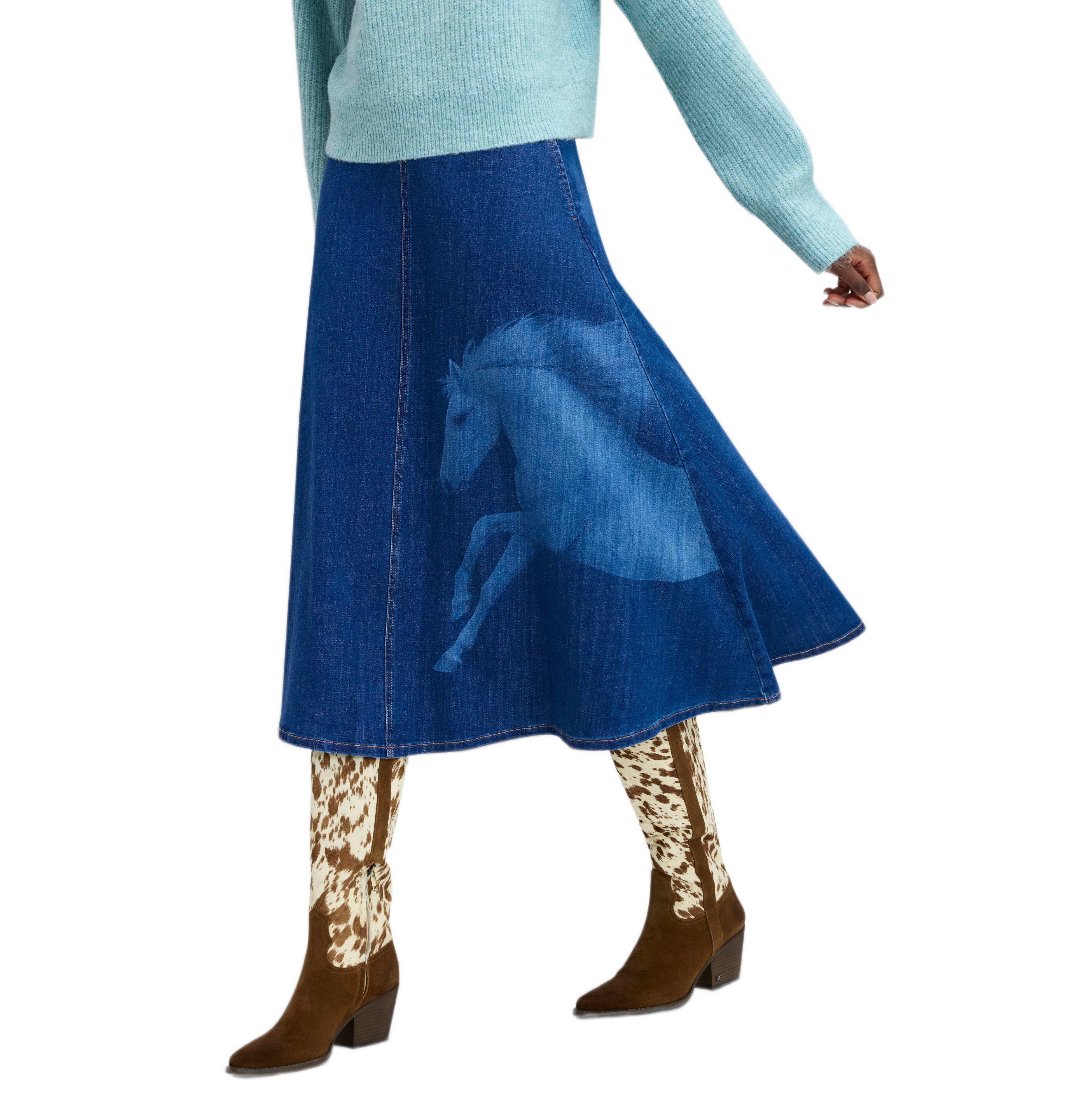 Sam Edelman Women's Laser-Print A-Line Denim Midi Skirt