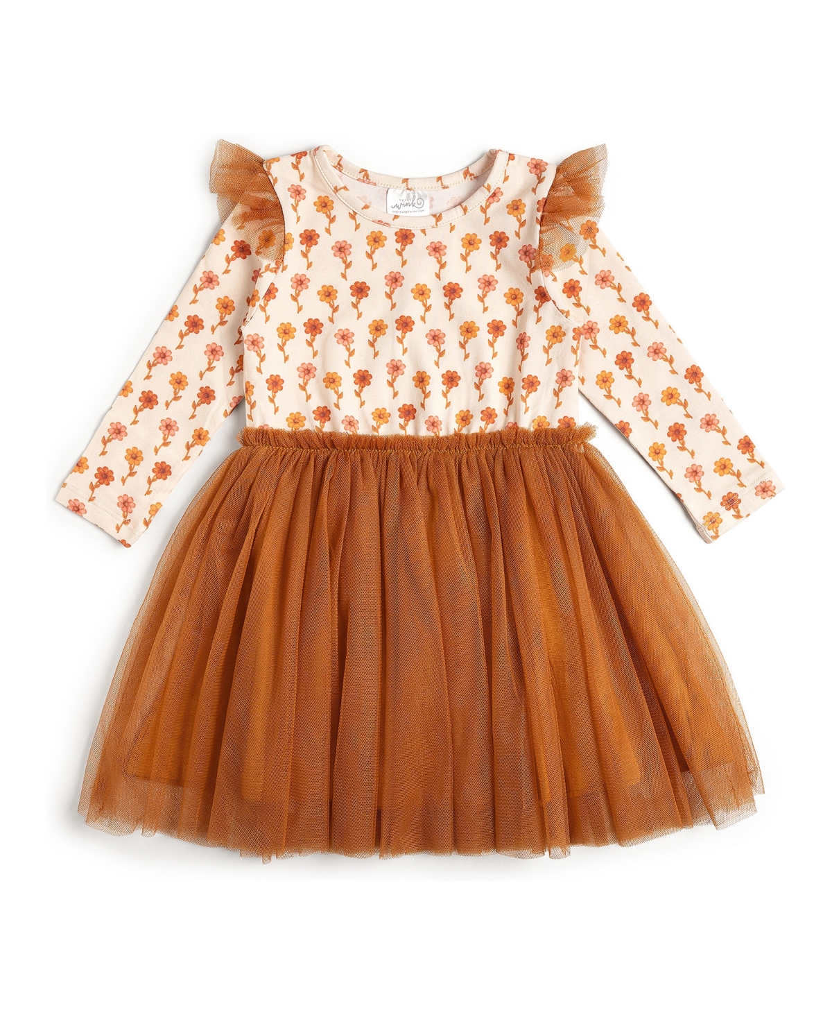 Sweet Wink Little Girls Girls 5-8 Cinnamon Floral Long Sleeve Tutu Dress - Orange