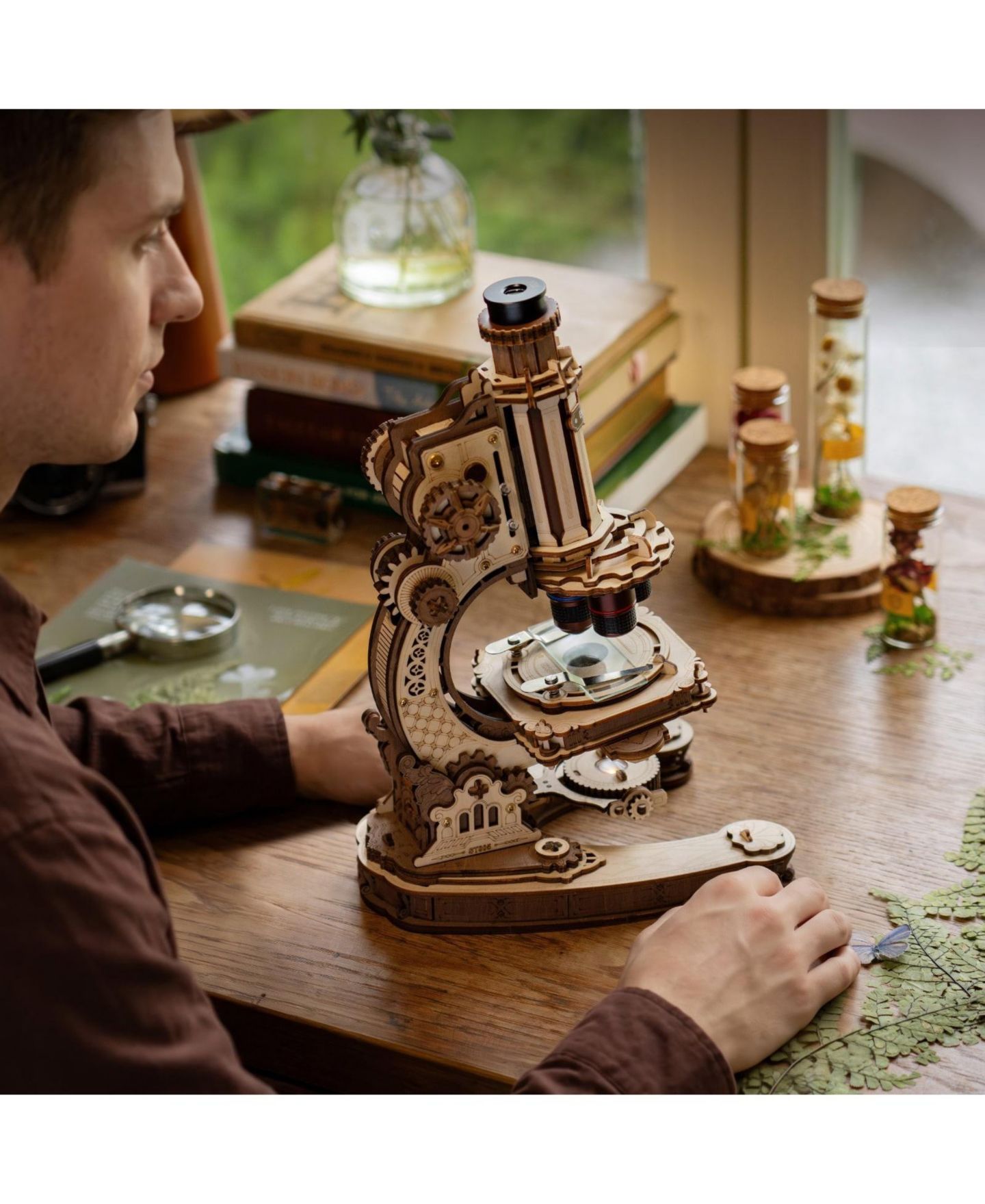 Детские конструкторы Robotime Wooden Working Microscope 3D Puzzle, 260-Piece Building Set, Ages 14+ — фото 2