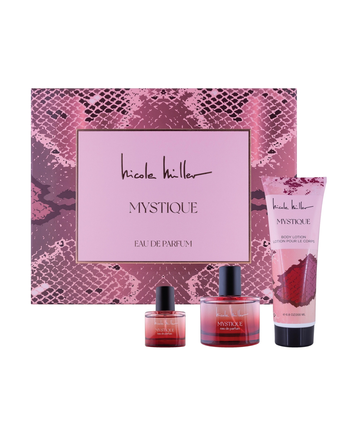 Nicole Miller 3-Piece Mystique Gift Set - Gold-accented, black blush.