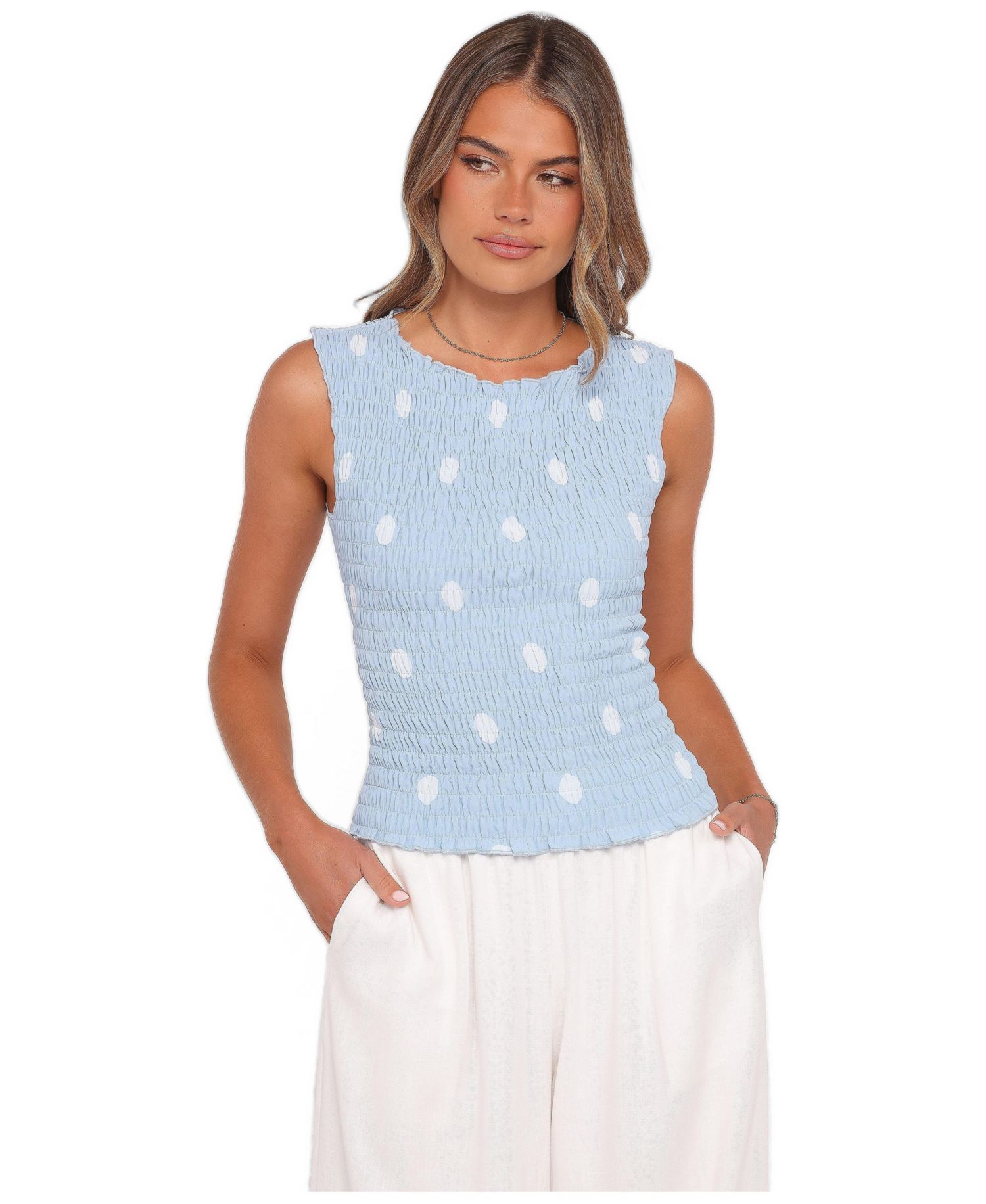 Women's Zoya High-Neck Open-Back Polka-Dot Top