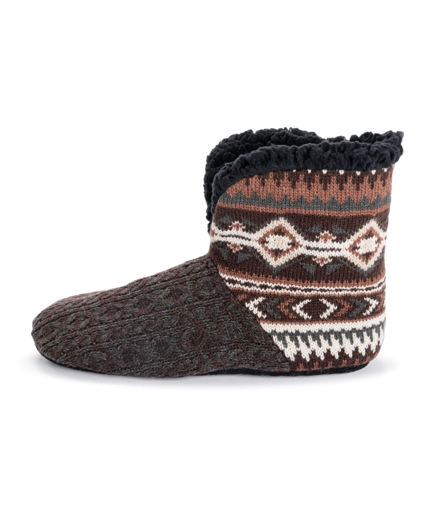 Мужские тапочки MUK LUKS Fold-Over Cuff Knit Faux Shearling Bootie Slippers, цвет: Тёмный коричневый — фото 7