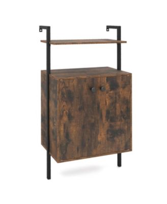 2-Door Wall Mount Bookshelf with Storage Cabinet