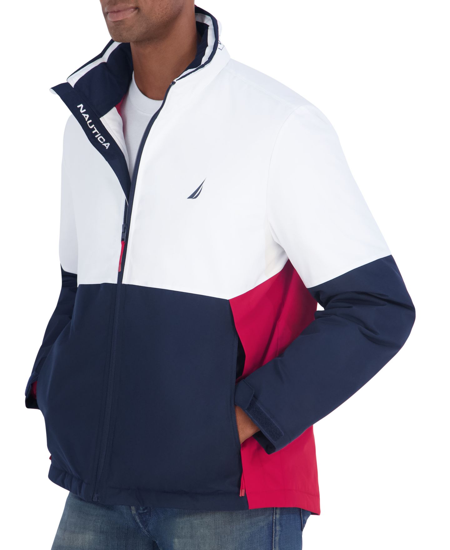 Мужская куртка Nautica Heritage Color Block Zip-Front, цвет: Яркий белый — фото 3
