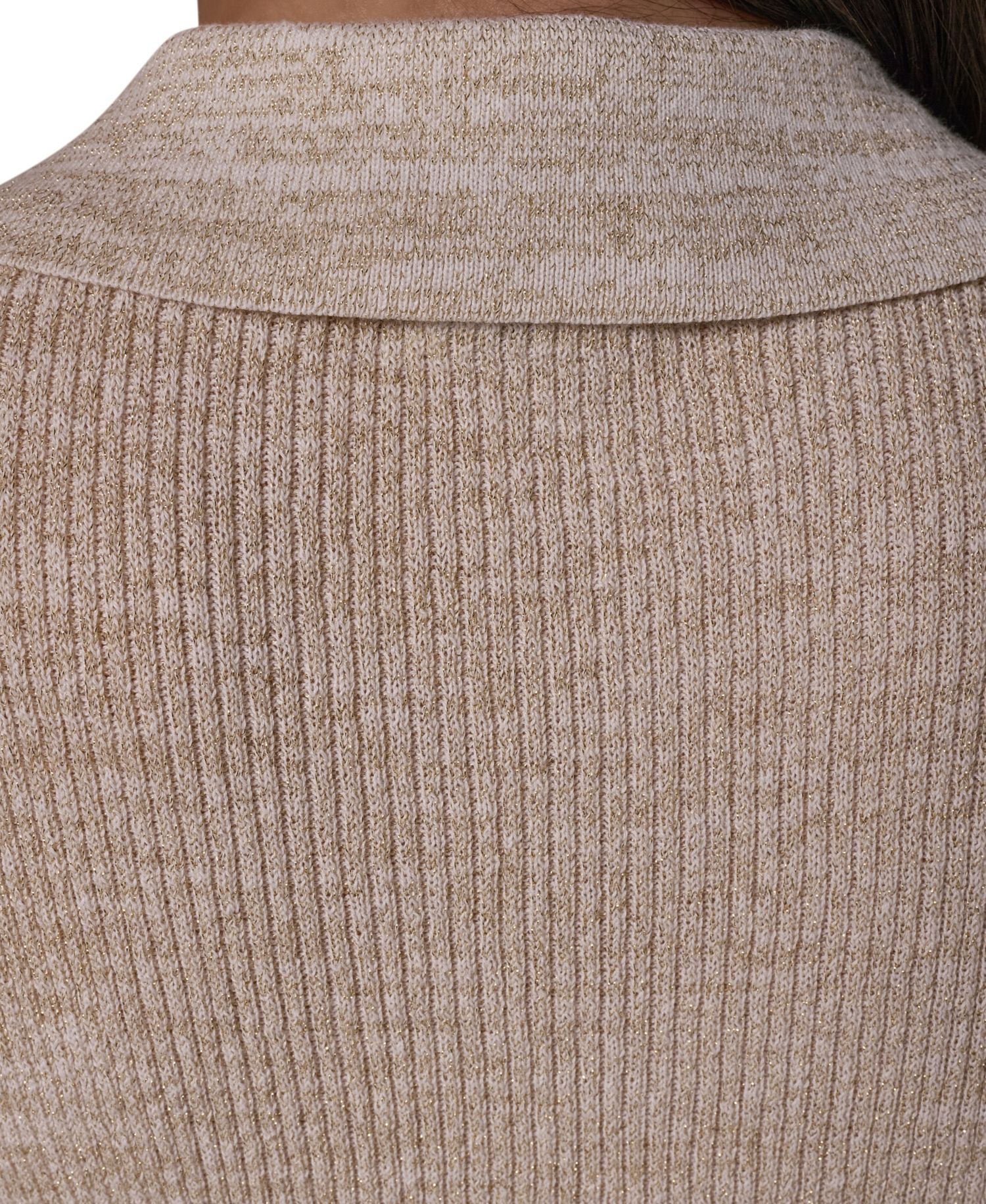 Women's Cotton Rib Elbow Sleeve Polo Sweater