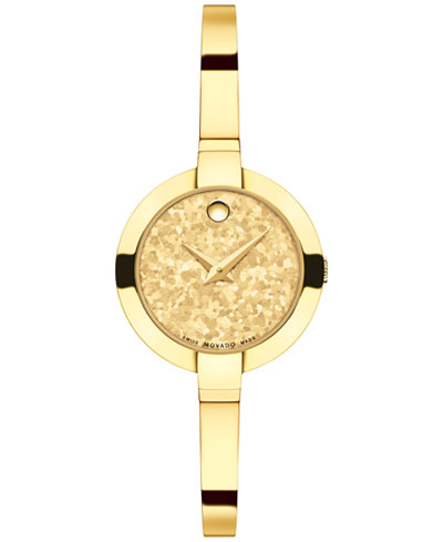 Movado Women's Swiss Bela Gold-Tone Stainless Steel Bangle Bracelet Watch 25mm 0607018
