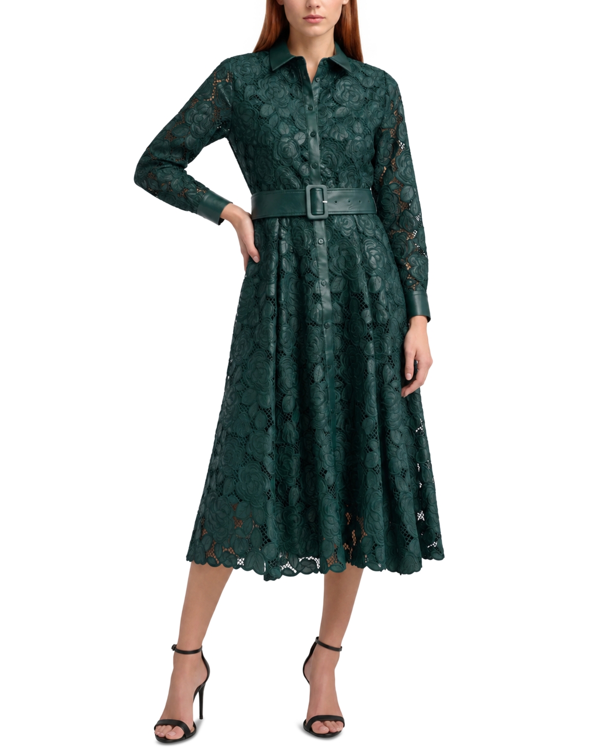 Elie Tahari Women's Kennedy Floral-Print Lace Midi Dress - Enchanted Evergreen