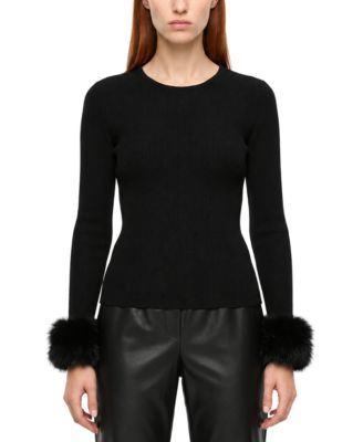 Women's Savannah Crewneck Long-Sleeve Faux-Fur Cuff Sweater