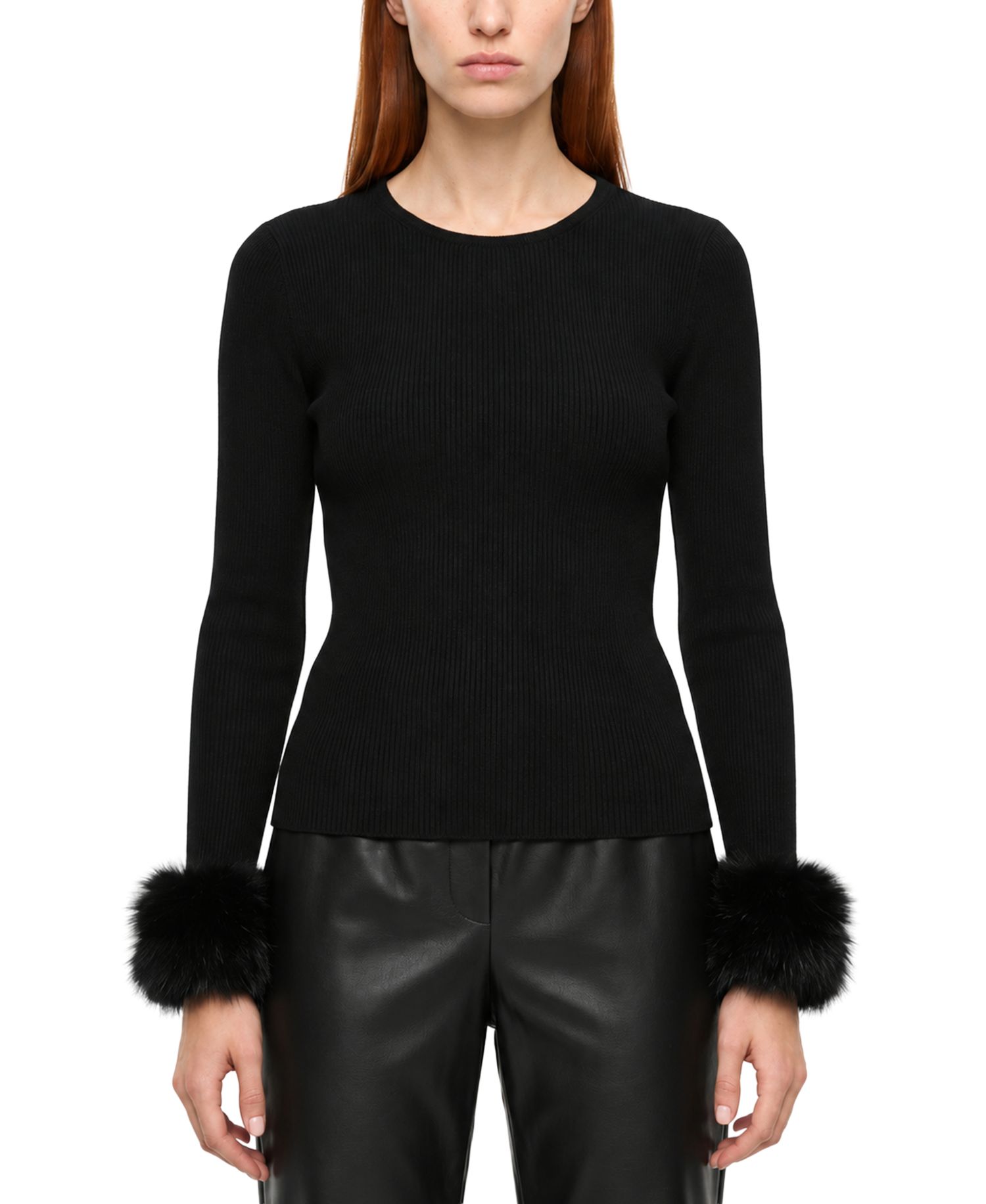 Women's Savannah Crewneck Long-Sleeve Faux-Fur Cuff Sweater