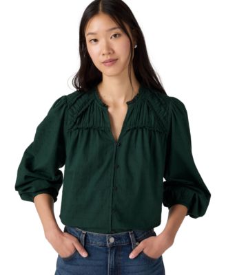 Women's Lee V-Neck Swiss Dot Long-Sleeve Blouse