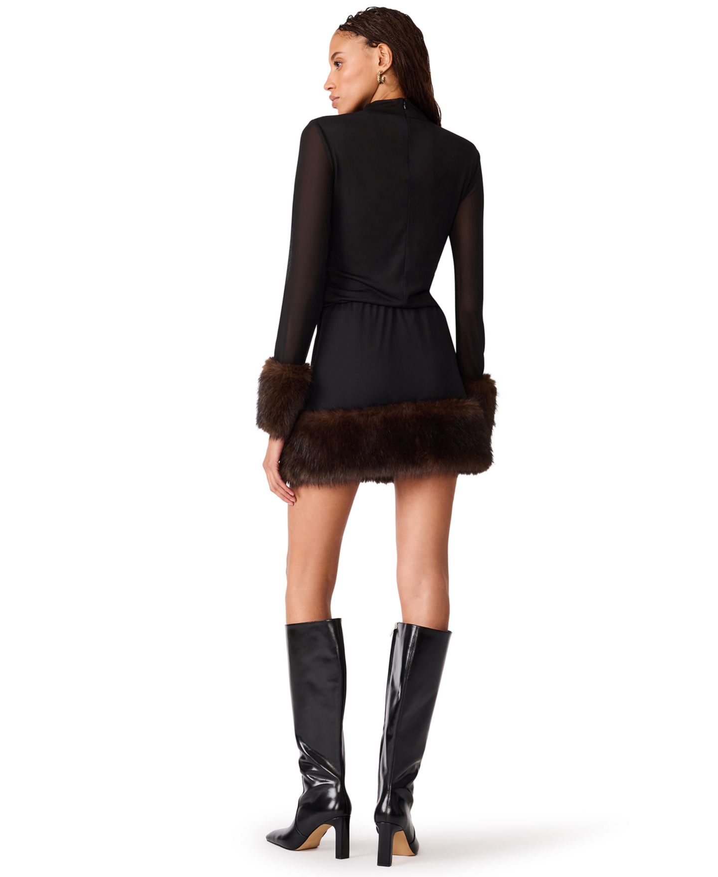 Женская блузка Steve Madden Lilienne Knit Top Faux Fur Mock Neck Sheer, цвет: Чёрный — фото 6