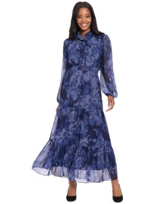 Women's Printed Tiered Mock Neck Maxi Dress
