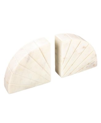 Modern Arched Semicircle Marble Bookends with Carved Detail, Set of 2