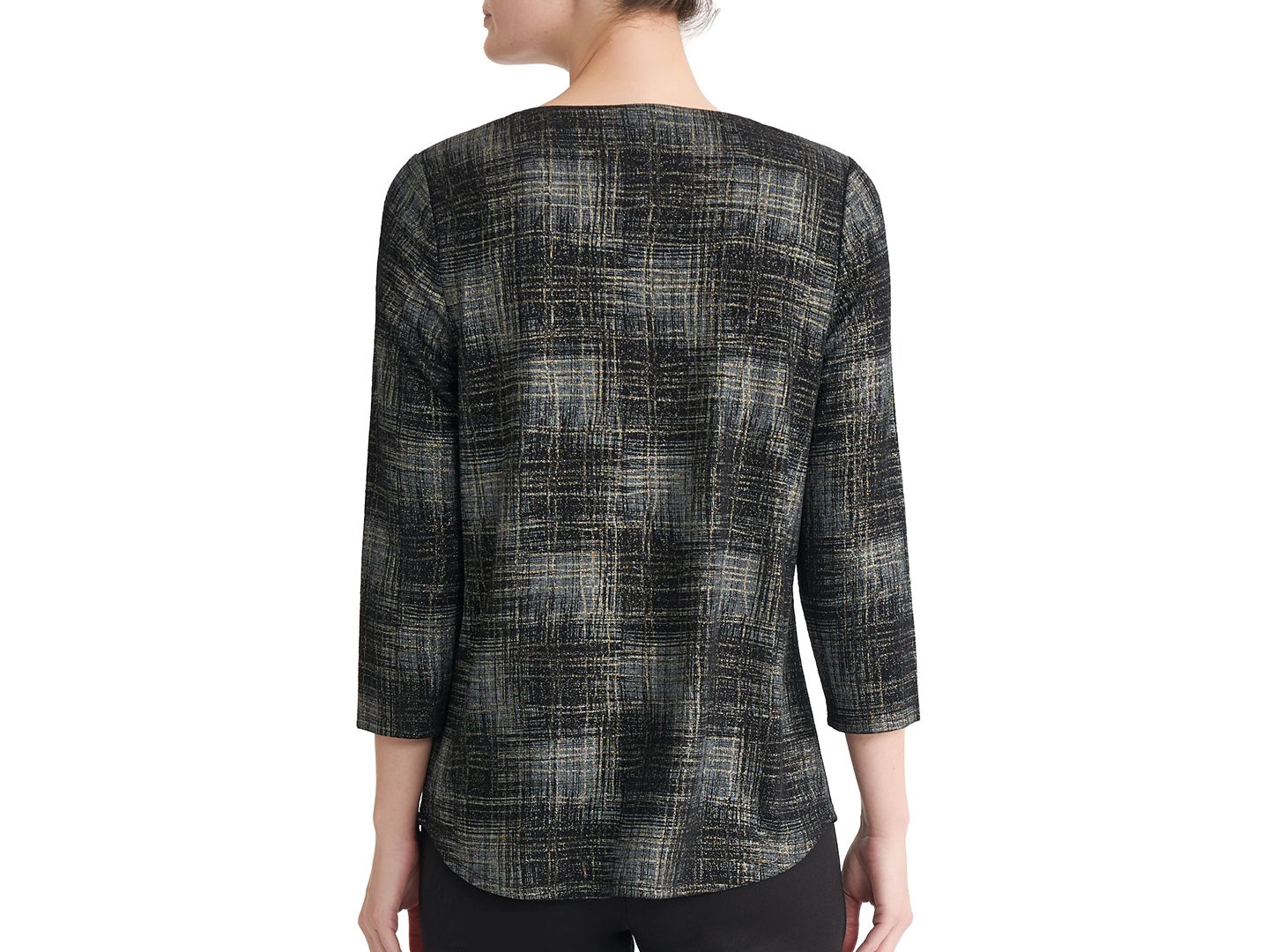 Женская блузка Jones New York Petite 3/4-Sleeve V-Neck, цвет: Чёрный — фото 3