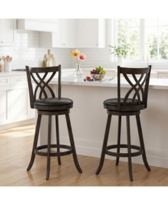 Set of 2 29" Counter Height Bar Stools with Rubber Wood Frame and Hollowed Backrest