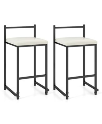 Set of 2 Stackable Counter Height Bar Stools PU Leather Upholstered with Footrest
