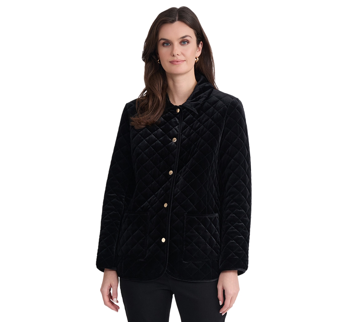Petite Jones New York Snap Front Velvet Quilted Jacket