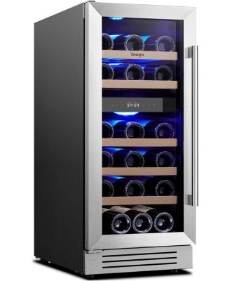 15 Inch Dual Zone Left Hinge Cooler 28 Bottles Capacity For Wine,40degree(s)F-65degree(s)F Fridge Freestanding/Built-in Home/Kitchen