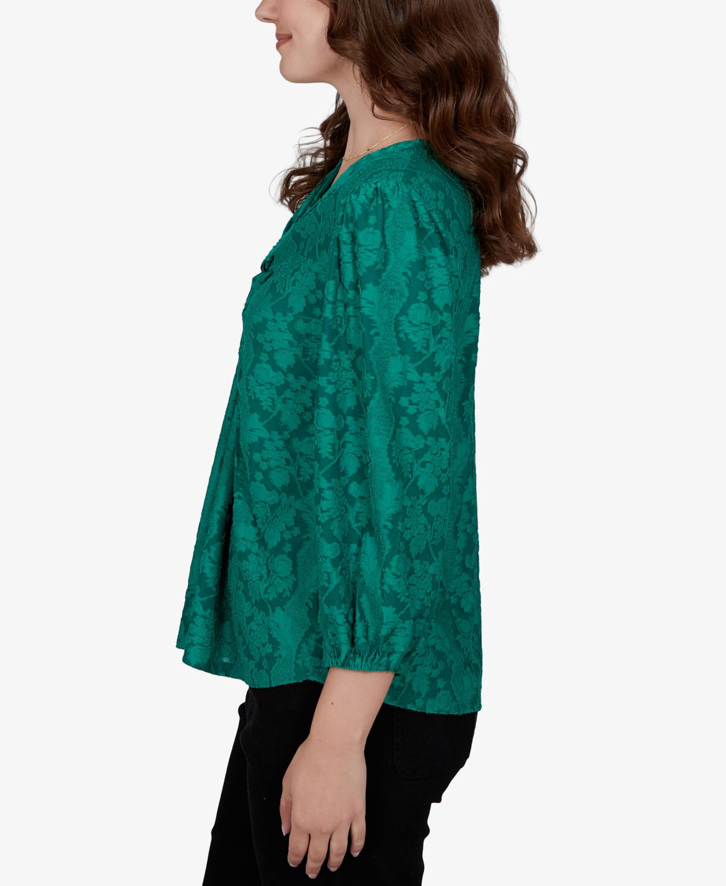 Женская блузка Ruby Rd. Petite Floral Twist Front 3/4-Sleeve, цвет: Вечнозелёный — фото 3