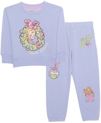 Toddler Girls' 12M-5T Grinch Long-Sleeve Fleece Sweatshirt and Jogger Pants, 2-Piece Set