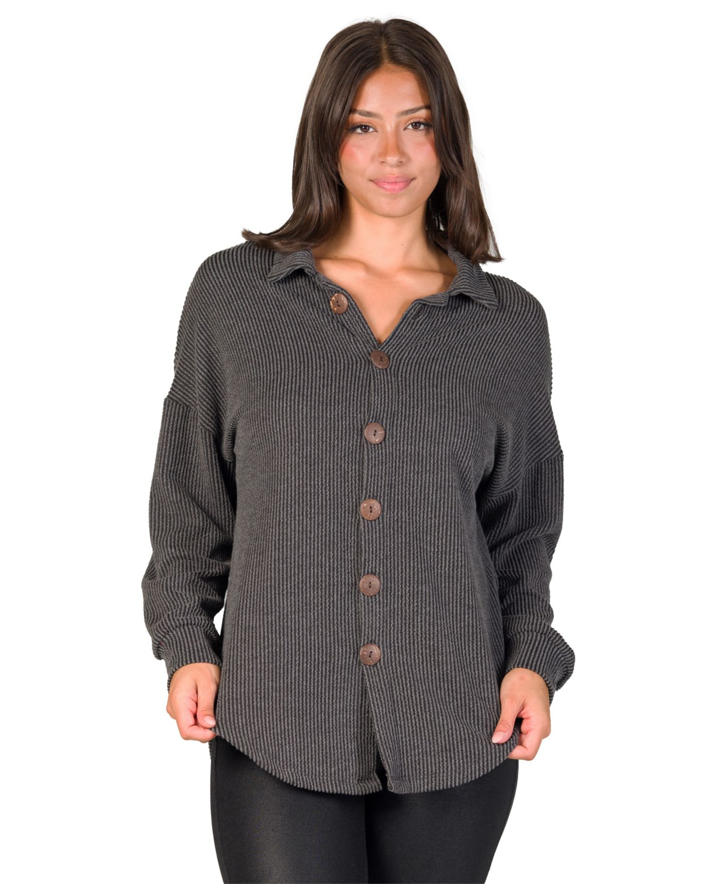 Женская куртка 24seven Comfort Apparel Petite Waffle-Knit V-Neck, цвет: Чёрный — фото 1