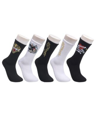 Men's Tatoo Inspired Print Half-Cushion Crew Socks, 5-Pack