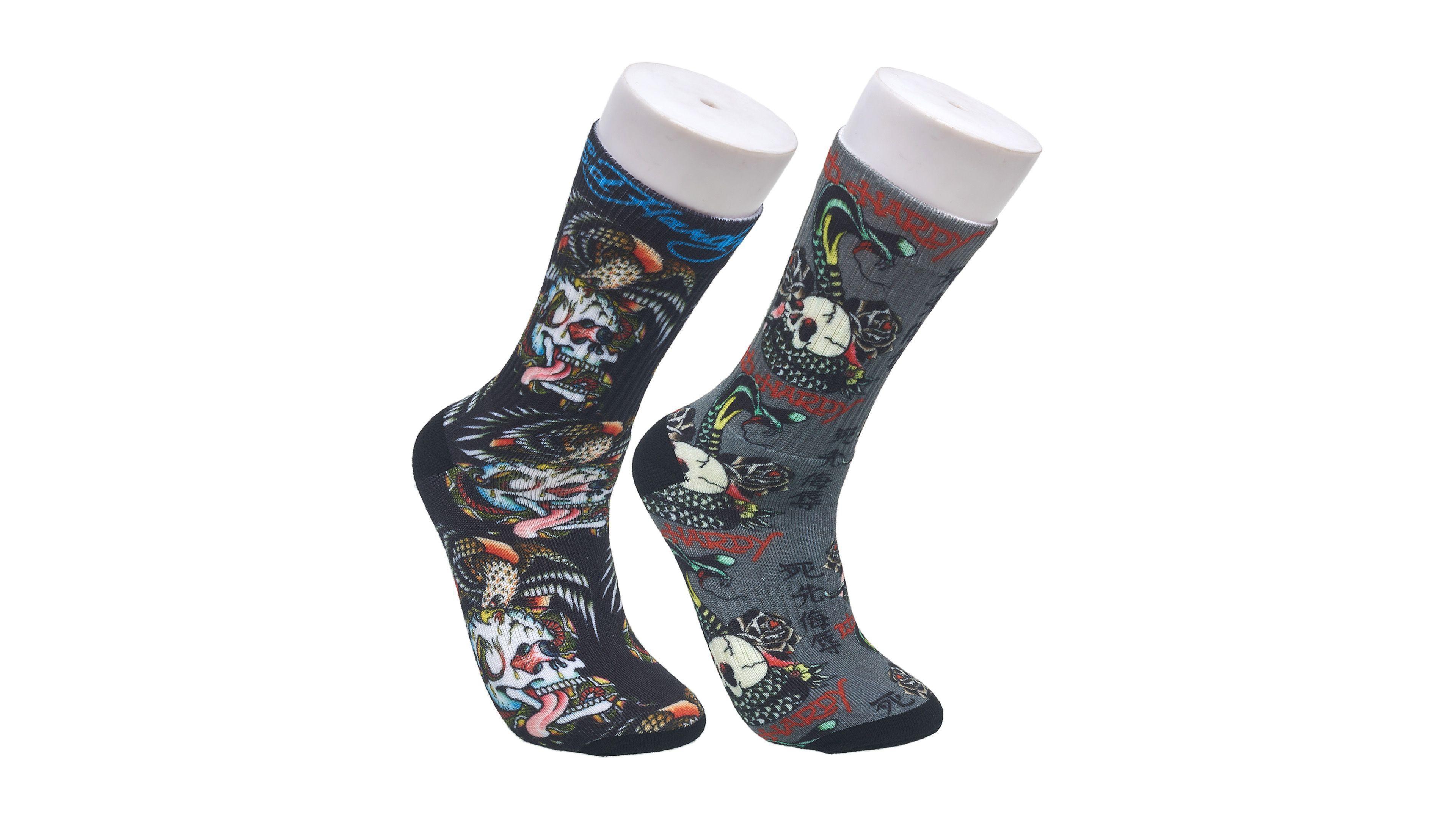 Ed Hardy Men's Skull 360 Print Full Cushion Crew Socks, 2-Pack