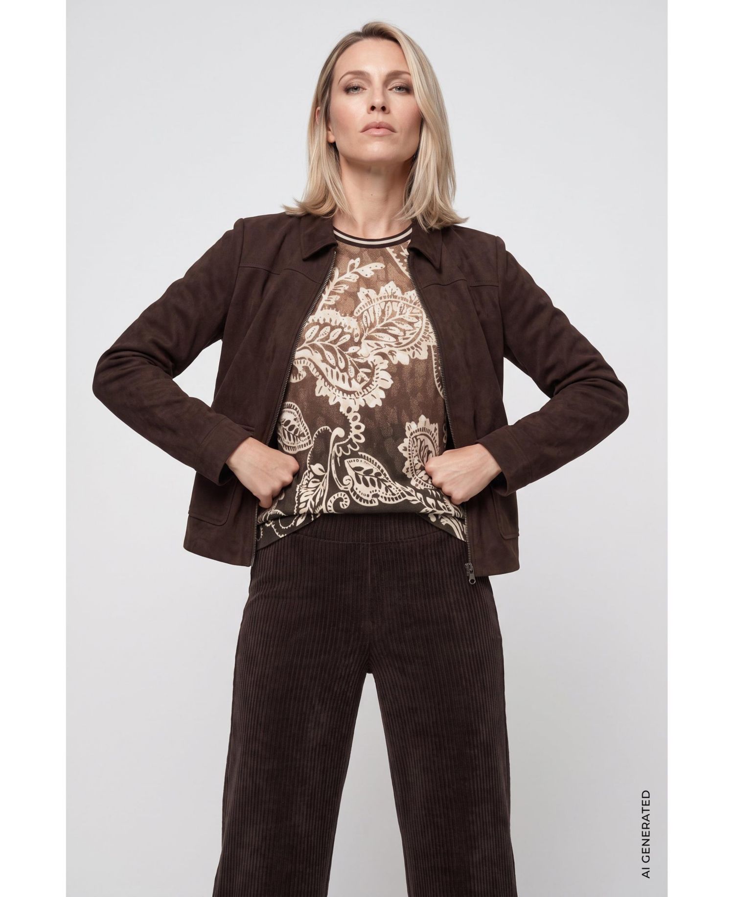 Women's Fitted Zip Faux Suede Jacket