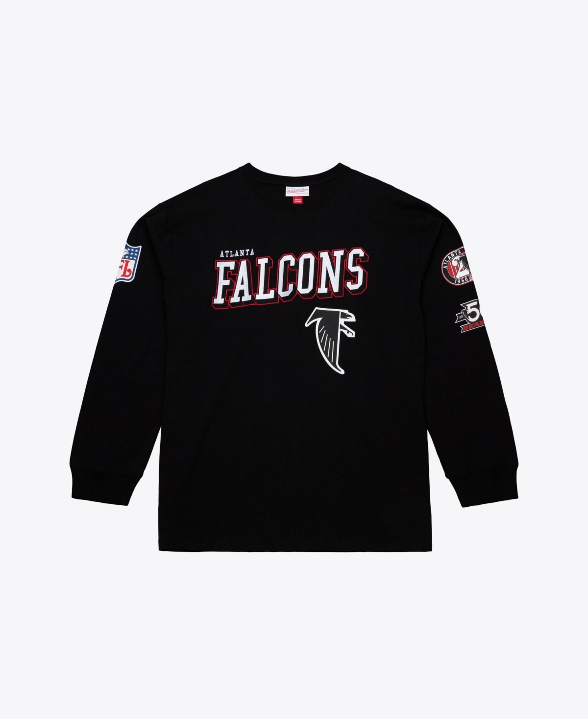 Mitchell & Ness Men's Big & Tall Atlanta Falcons Screen-Print Graphic Rib-Knit Cuffs T-Shirt - Black
