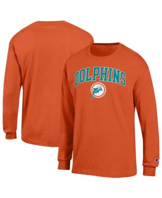 Men's Orange Miami Dolphins Arch Over Logo Long Sleeve T-Shirt