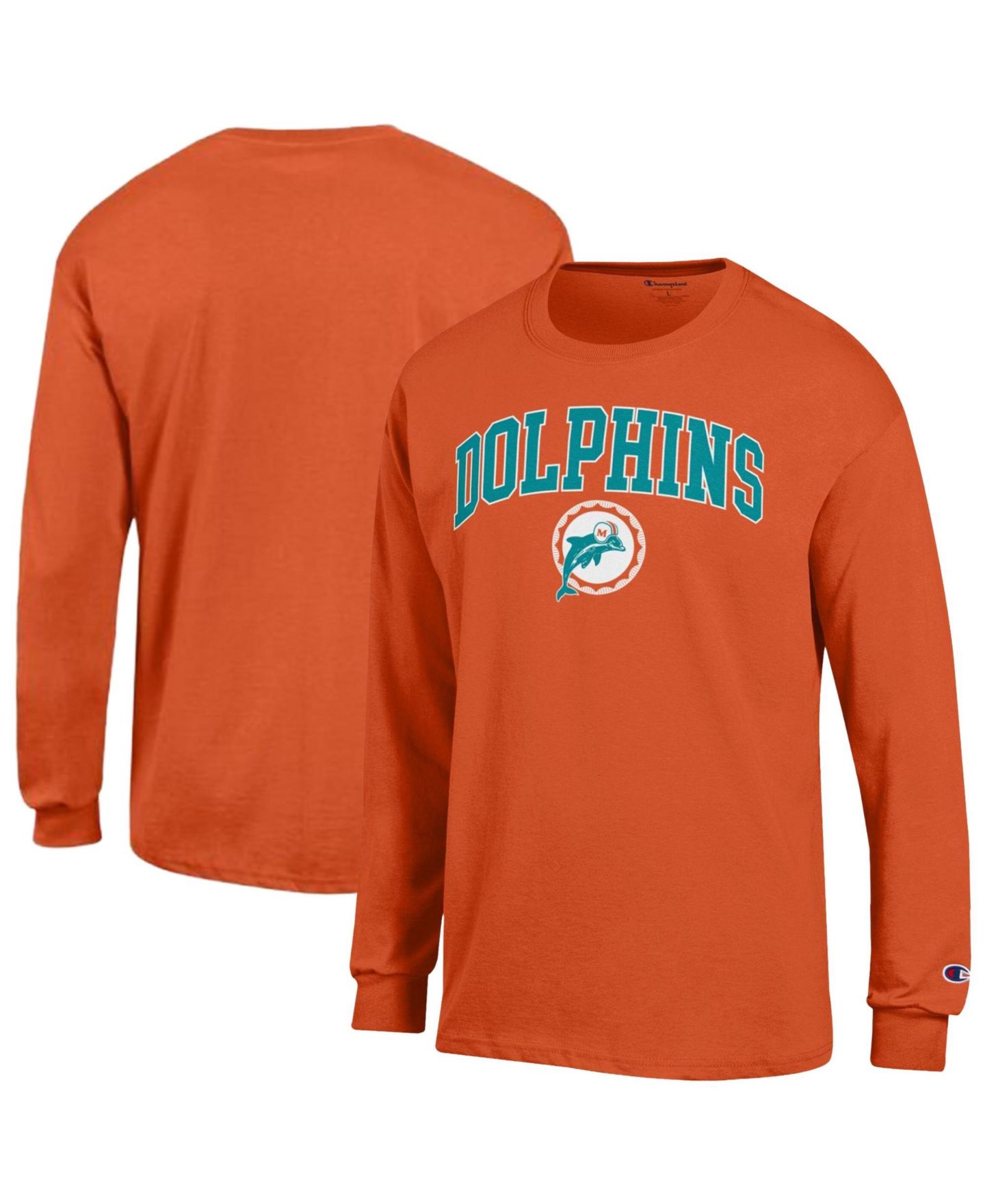 Мужская футболка Champion Orange Miami Dolphins Arch Over Logo Long Sleeve — фото 1