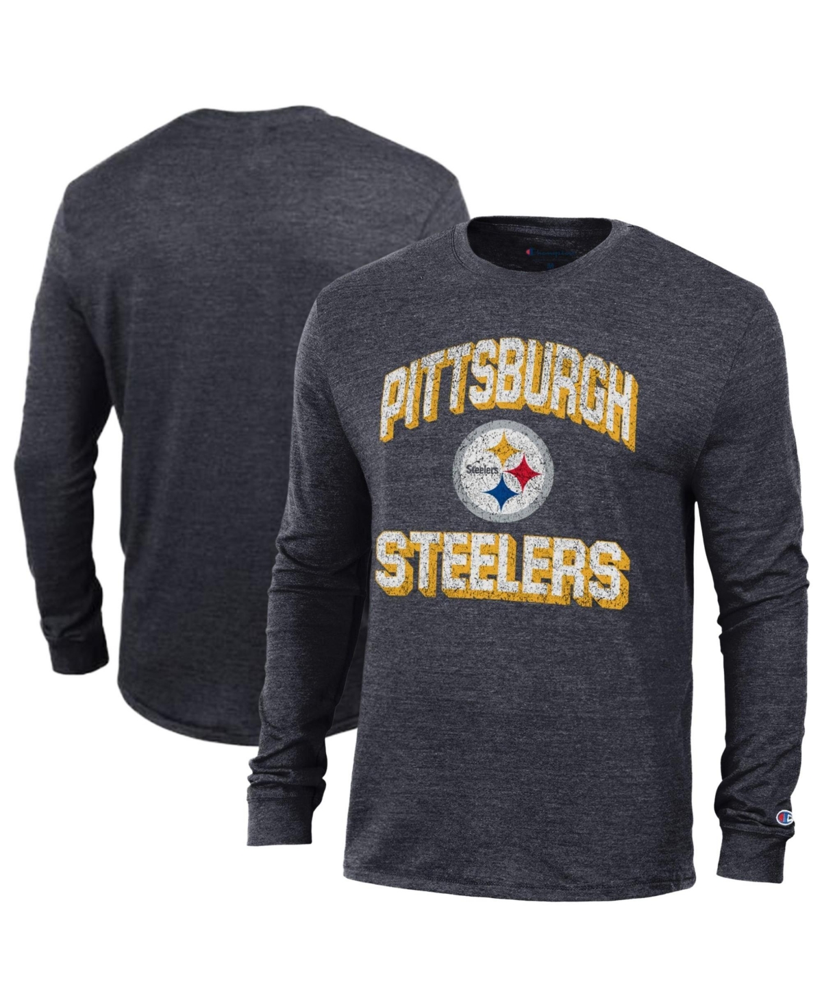 Champion Men's Heath Distressed-Logo Pittsburgh Steelers Long-Sleeve T-Shirt