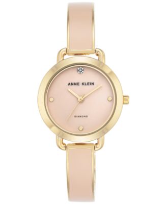 Anne Klein - Women's Diamond Accent Blush Enamel & Gold-Tone Bangle Bracelet Watch 30mm AK-2438LPGB
