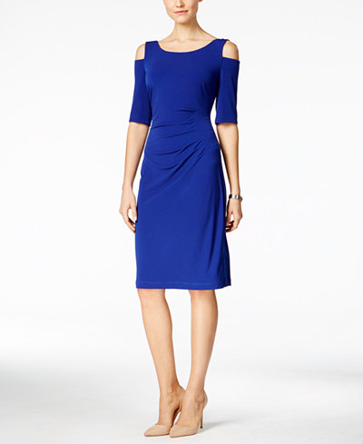 Connected Petite Ruched Cold-Shoulder Dress