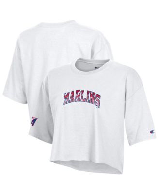 Women's  White Miami Marlins Boyfriend Cropped Americana T-Shirt