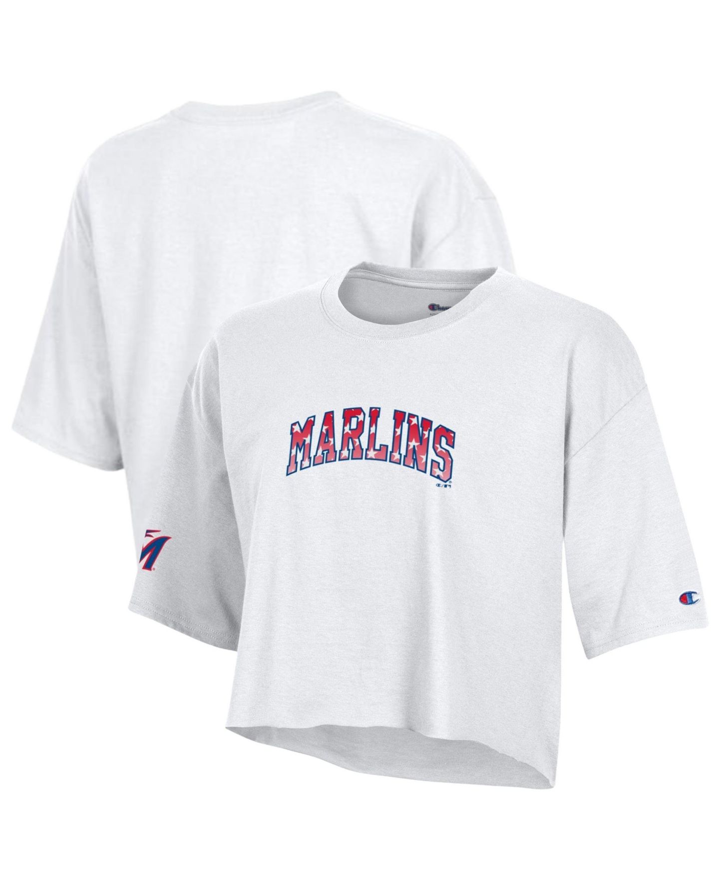 Женская футболка Champion White Miami Marlins Boyfriend Cropped Americana — фото 1